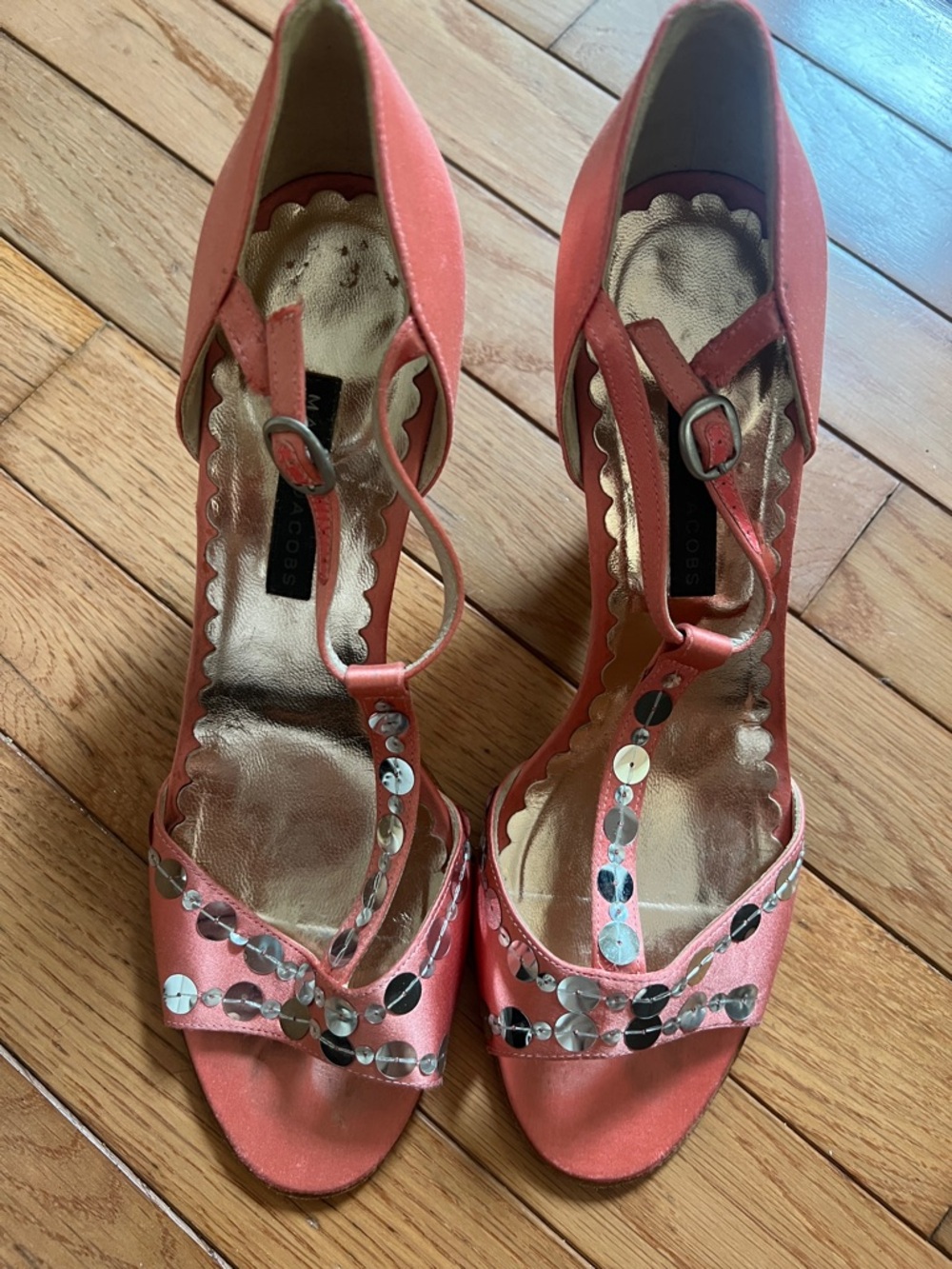 Marc Jacobs Coral Sequin T-Strap Heels